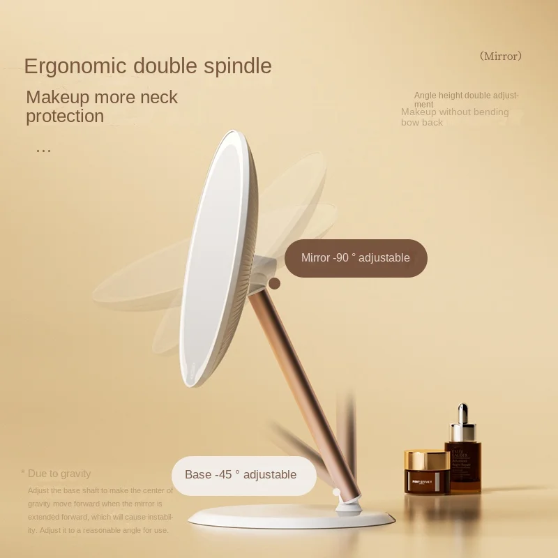 Zweiachsiger LED-Schminkspiegel mit 360° °   Drehbarer, wiederaufladbarer Desktop-Kosmetikspiegel mit einstellbarer Höhe für Büro, Schlafsaal, Zuhause