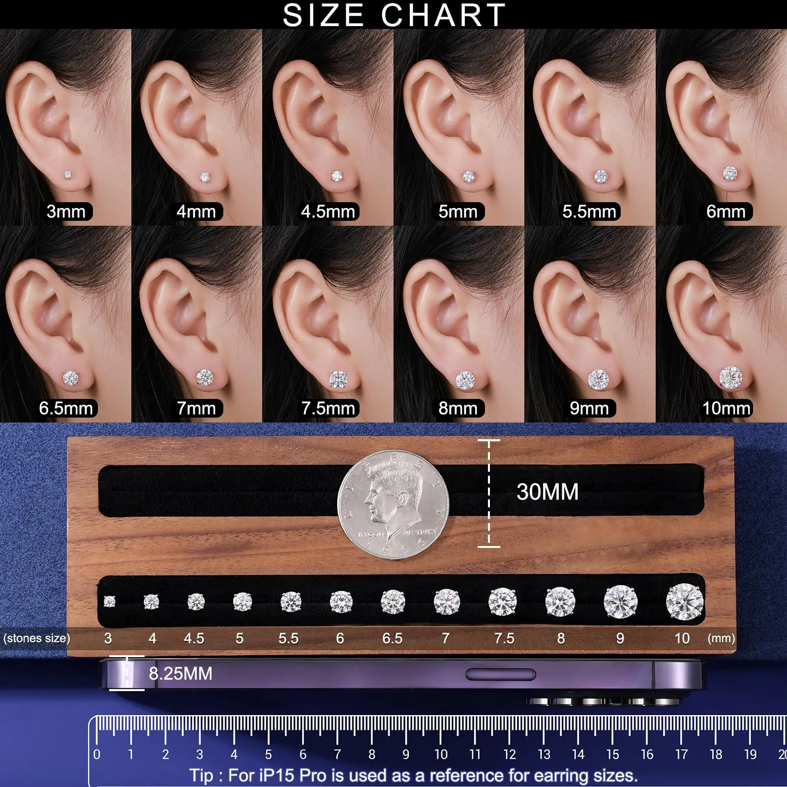 ICEBLING 3/4/5/6/7/8/9/10MM Moissanite Earring Round Cut VVS 925 Sterling Silver Studs For Men Women Jewelry