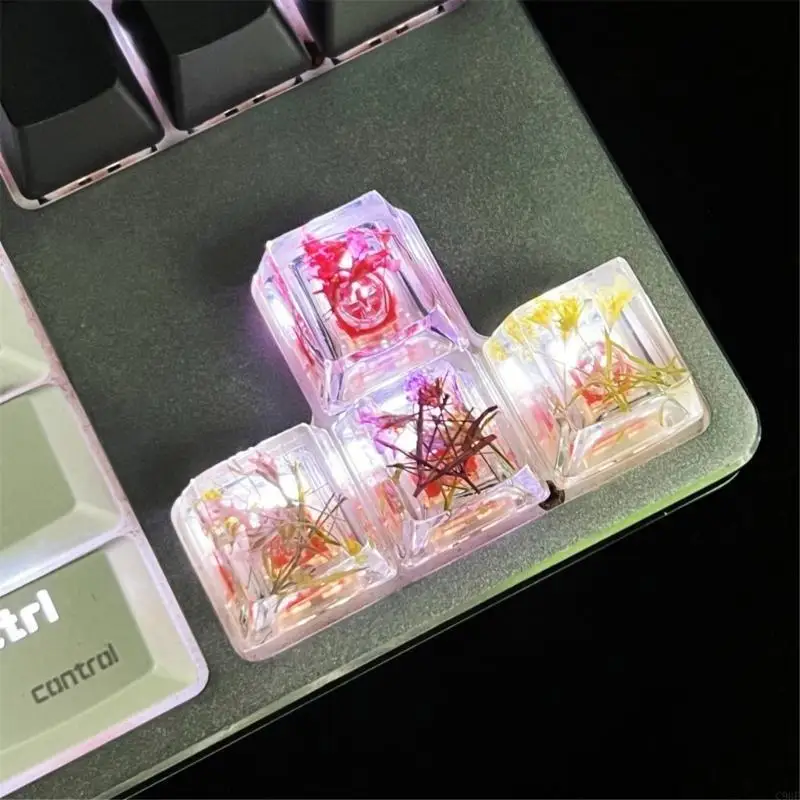 

C90F Полупрозрачный полимерный колпачок ручной работы с настоящим цветочным дизайном для механических клавиатур