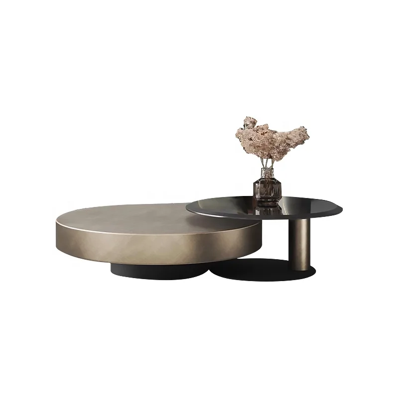 Deluxe set Carbon steel glass Classic coffee table Living room set Stainless steel gold round coffee table