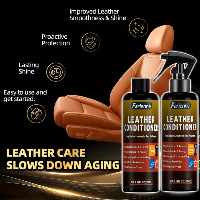 Farienne 100ML Car Leather Shine Spray - High Gloss, Nourishing, Waterproof, Anti-Aging, Easy Use for Car Interior