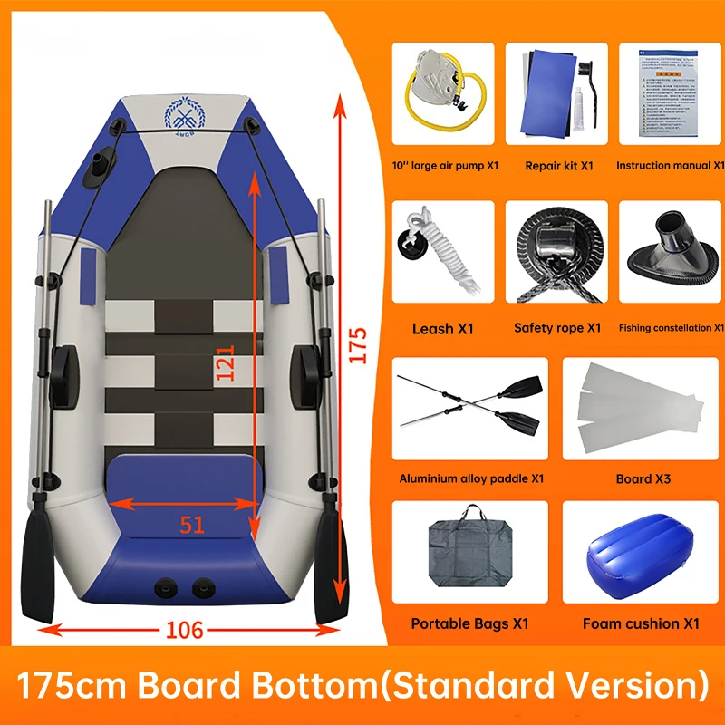 2024 Top verkaufen 1,75 m einzelnes aufblasbares PVC-Boot Outdoor-Wasser-Rafting-Boot Angeln Drifting-Wasser boot