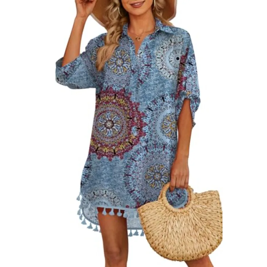 

Пляжная накидка-рубашка Yincro для женщин 2026 с бахромой, для купальников и бикини