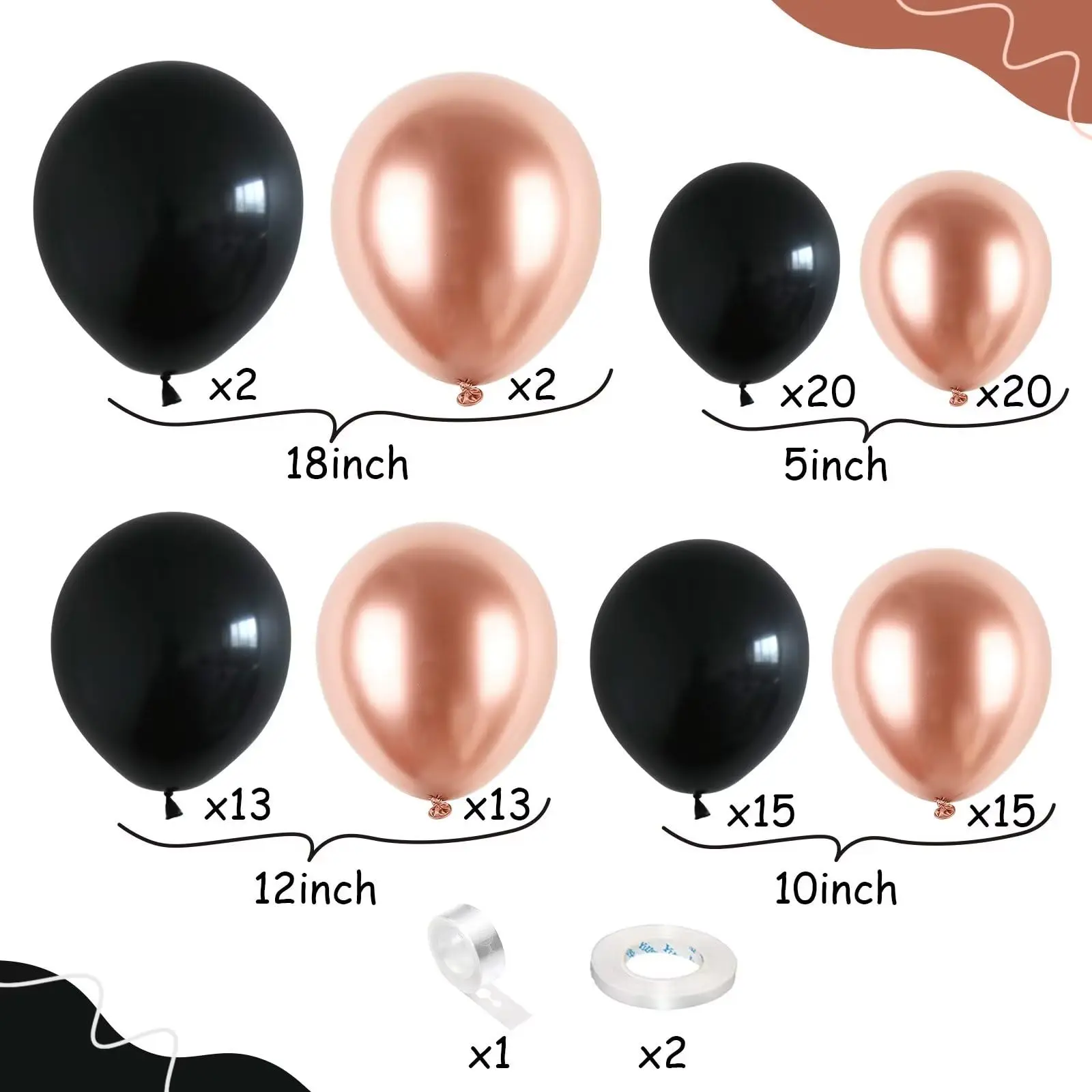 103Pcs Metallic Rose Gold Black Latex Balloon Garland Arch Kit for Graduation Birthday Wedding Anniversary Party Decoration