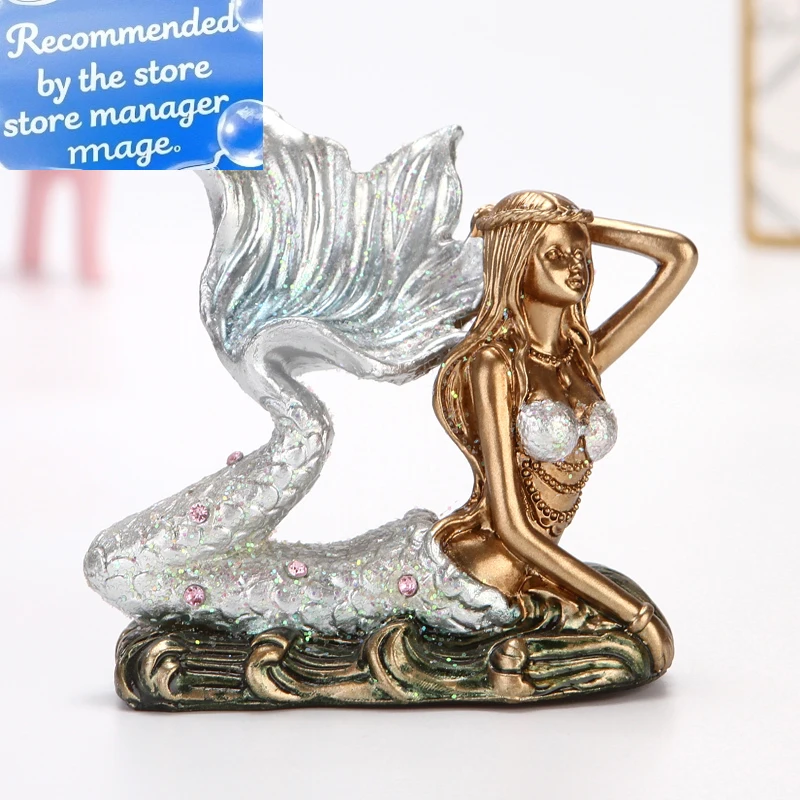 

Фигурка русалки из смолы со стразами, морская девачка, миниатюрный сказочный персонаж, украшение для комнаты, декор ручной работы, подарок для подруги