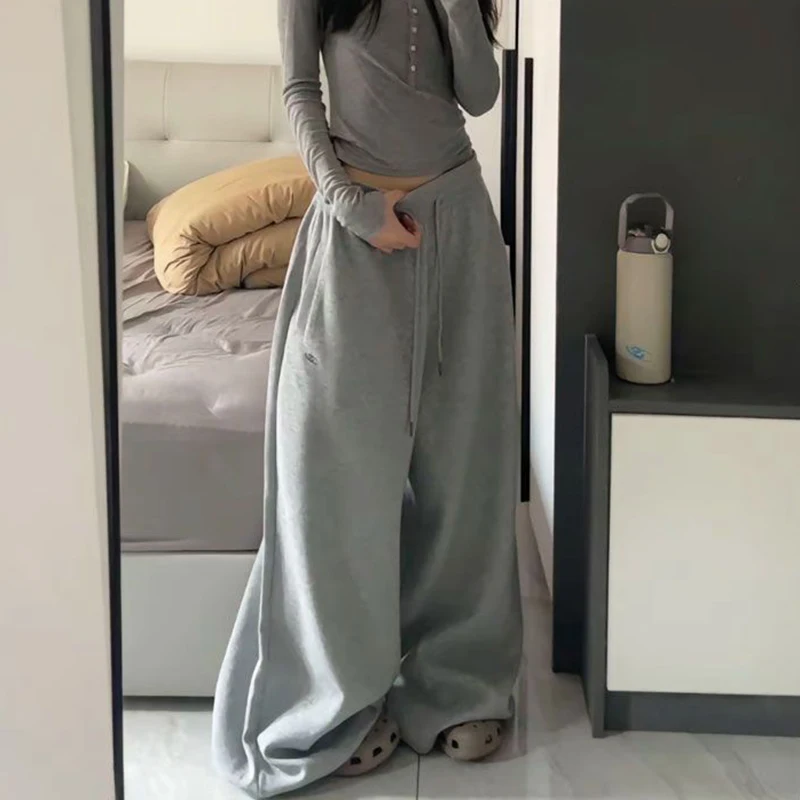 Pantalon de survêtement Harajuku pour femmes, Streetwear américain Vintage Jazz Street Dance, jambes larges, ample, décontracté, taille haute, couleur unie, Y2K