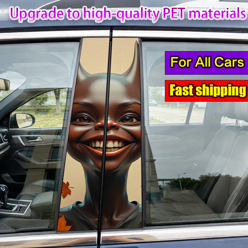 

2-Pack Car Pillar Stickers Brown Cartoon Imp Vinyl Waterproof and Sunproof Protective Sticker