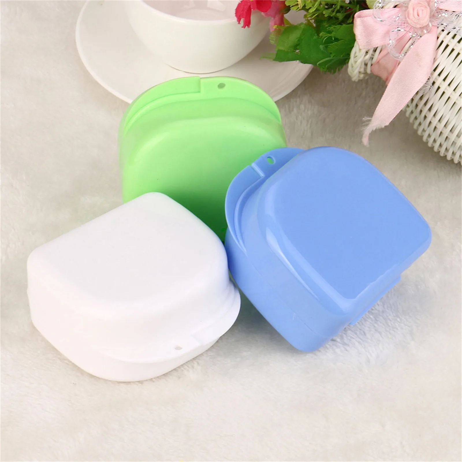 

Denture Bath Box Cleaning False Teeth Storage Box With Hanging Net Container Artificial Tooth Case Orthodontic Retainer Case