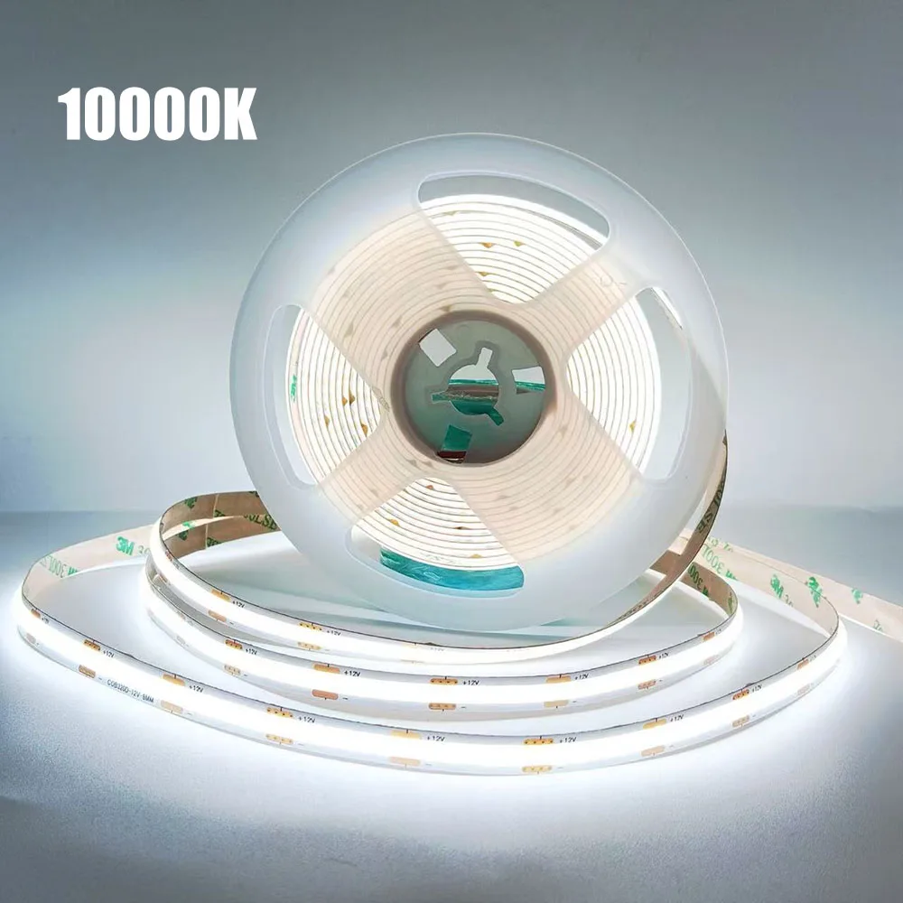 10000K Cold White COB LED Strip DC12V 24V 320leds Flexible Dimmable Linear Lighting High Density Lamp 3000K 4000K 6000K 8000K 5m
