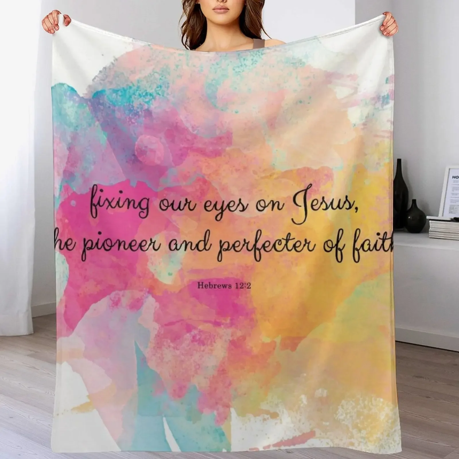 

Hebrews 12:2 Throw Blanket Travel Size Cozy Blanket for Plane Train