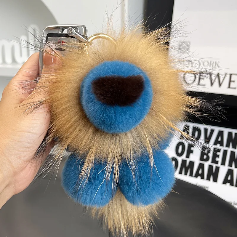 

Cute Lion Pendant Keychain Real Fur Lion plush keychain Key ring accessories bag charms Keychain for bags Festive Gift & Decor