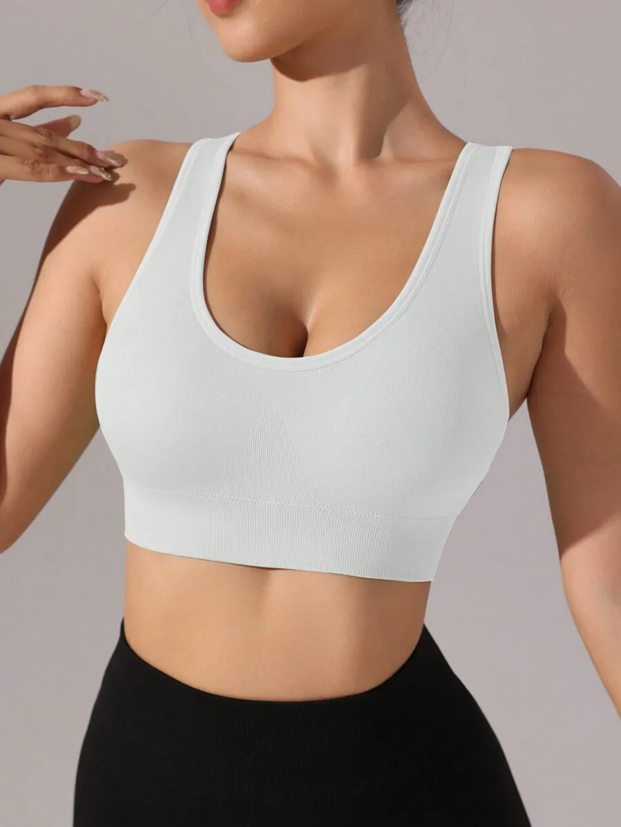 Women's Solid Color Sleeveless Hollow-Out Minimalist Seamless Sports Bra Set