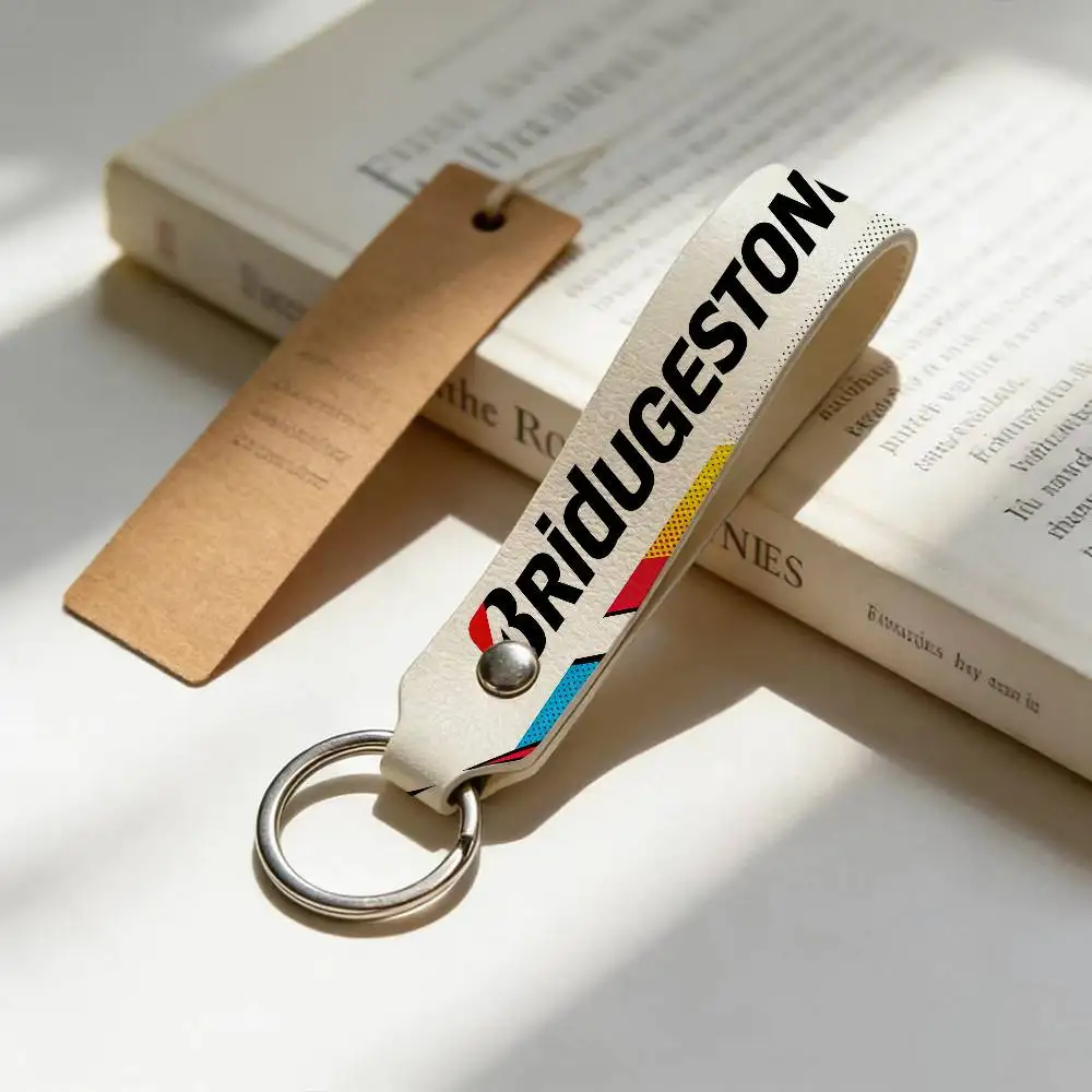 For Logo Bridgestone High Quality PU Leather Moto Keychain Vintage Style Key Pendant For Scooter Motocross