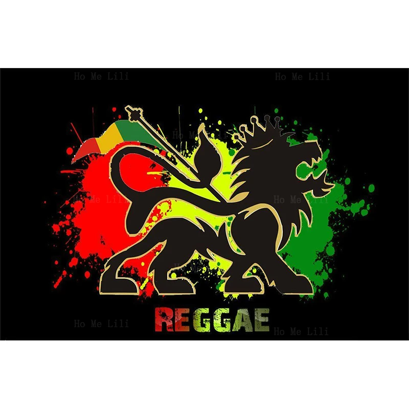 Rasta Crown Lion Silhouettes Reggae Music Costa Rica Red Yellow Green Background Quick-Drying Towel