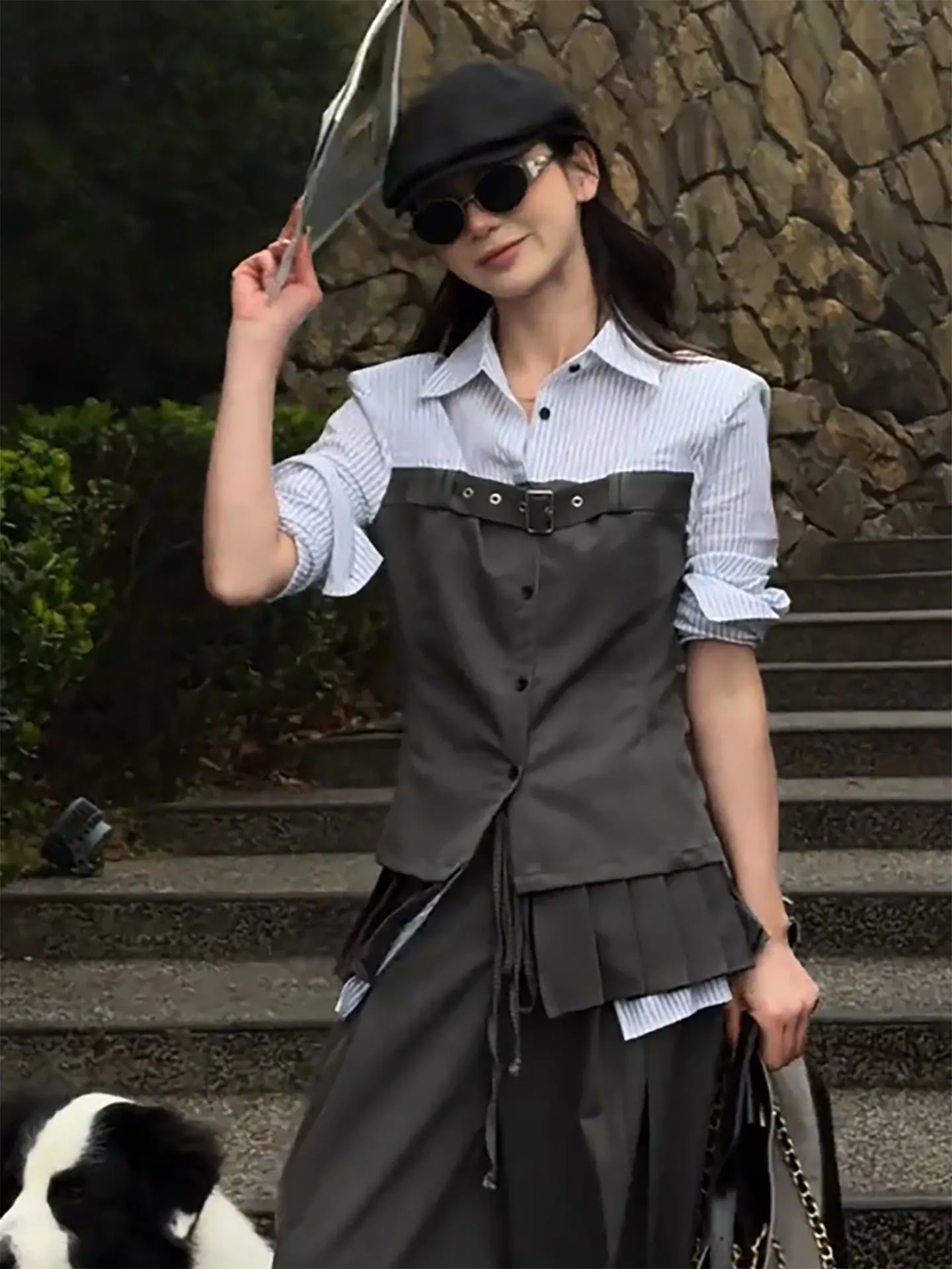 

Shoulder Pad Striped Color Block Casual Loose Fit Women's Shirt Breathable Long Sleeve Spring 2026 Fashion New Arrival