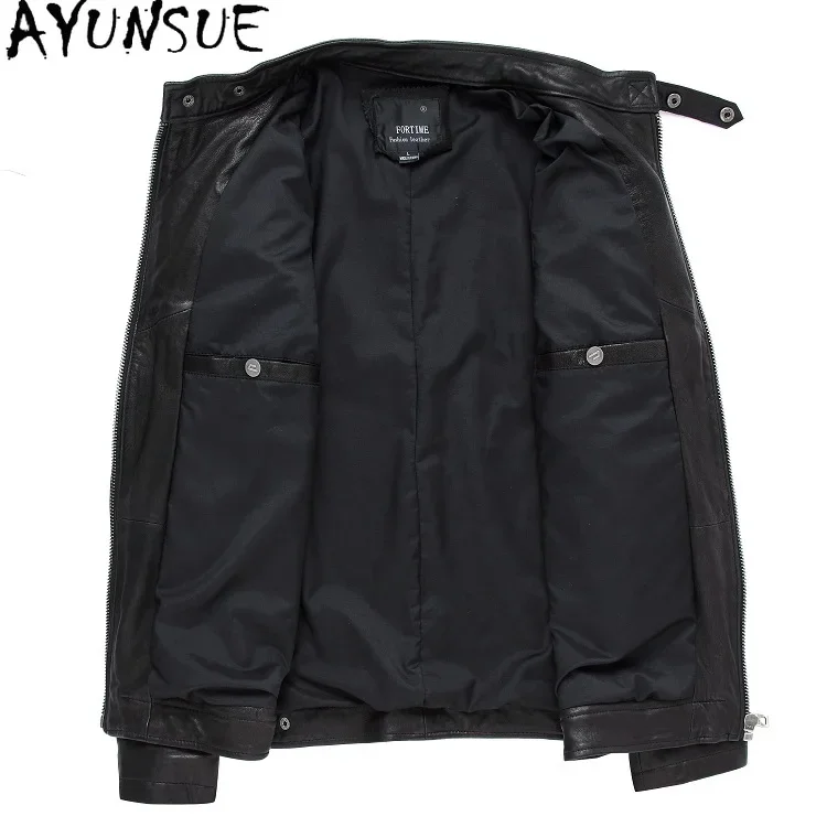 AYUNSUE Sheepskin Genuine Leather Jacket Mens Clothing Autumn Coats Short Motorcycle Jackets Saco Hombre Casual Slim Fit