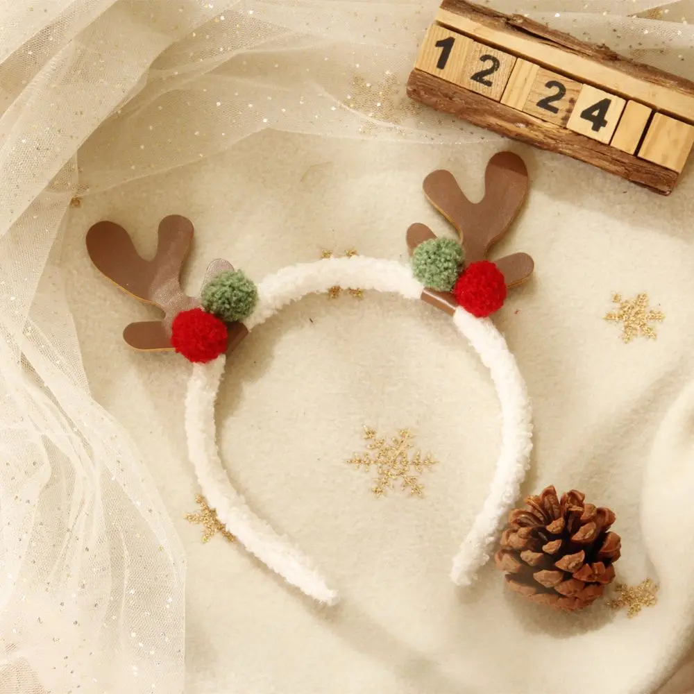 Cute Creative Elk Children Plush Ball Gift Girls Hair Wear Antler Hair Hoop Christmas Hair Accessories Women Hair Band