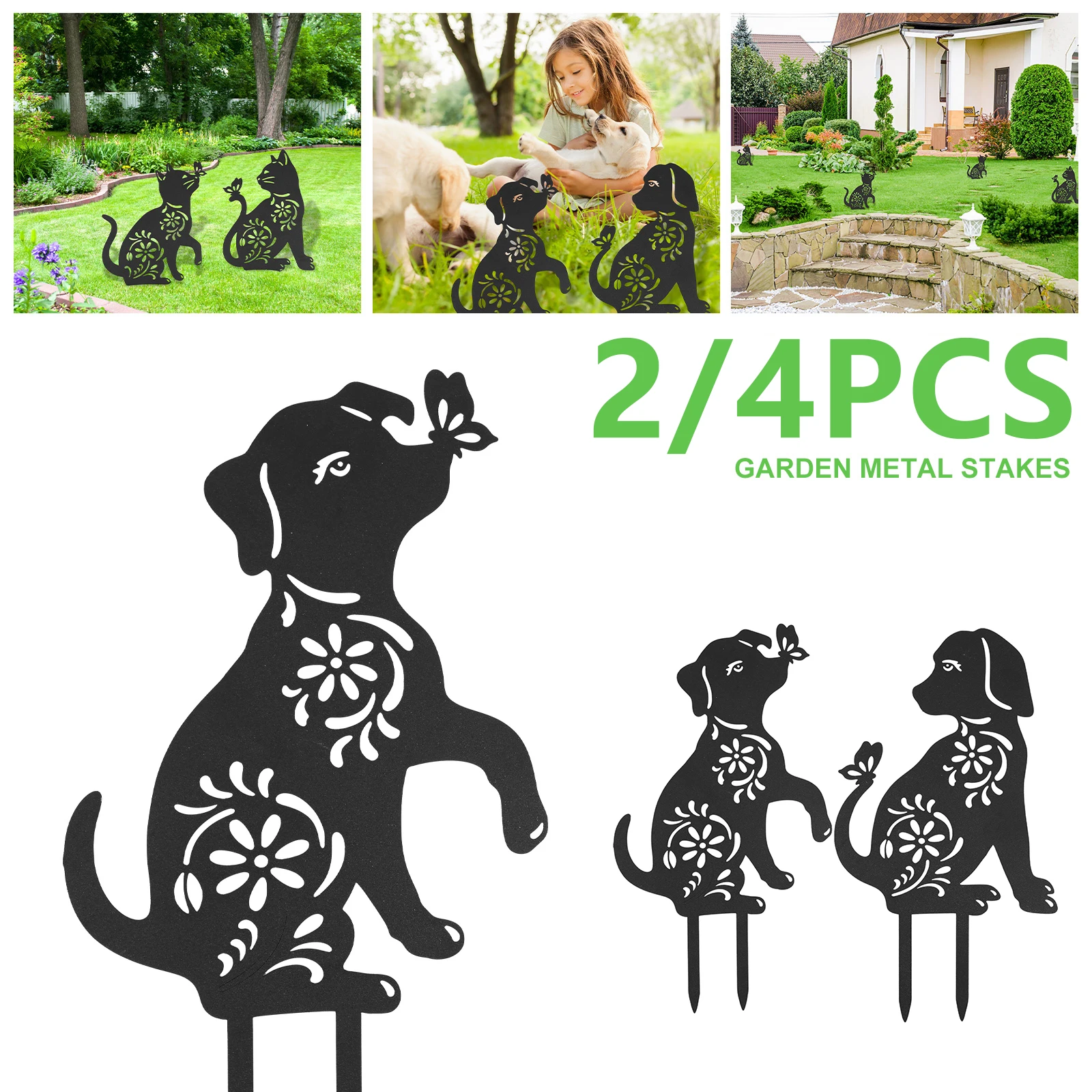 

2/4Pcs Iron Art Black Dog Statue Garden Puppy Sculpture Silhouette Statue Decoration Outdoor Backyard Lawn Art Decoration