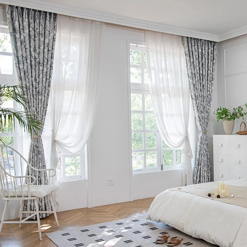 

Chinese Vintage Snow Chenille Cashmere Jacquard Curtains for Living Room Bedroom Full Blackout Custom White Magnolia Drapes Lace