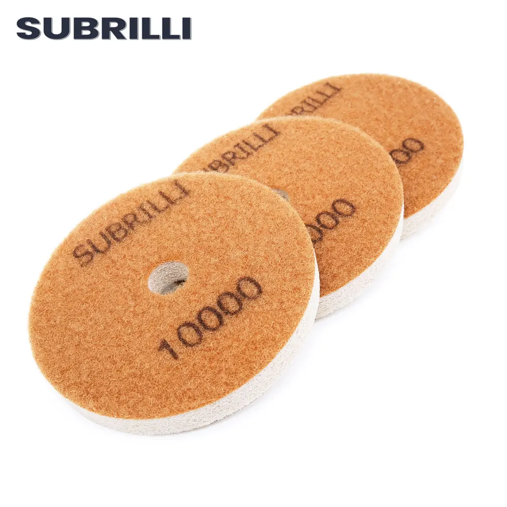 SUBRILLI 3pieces 4inch 100mm Diamond Sponge Polishing Pads Marble Artificial Stone Terrazzo Concrete Grinding Buffing Disc