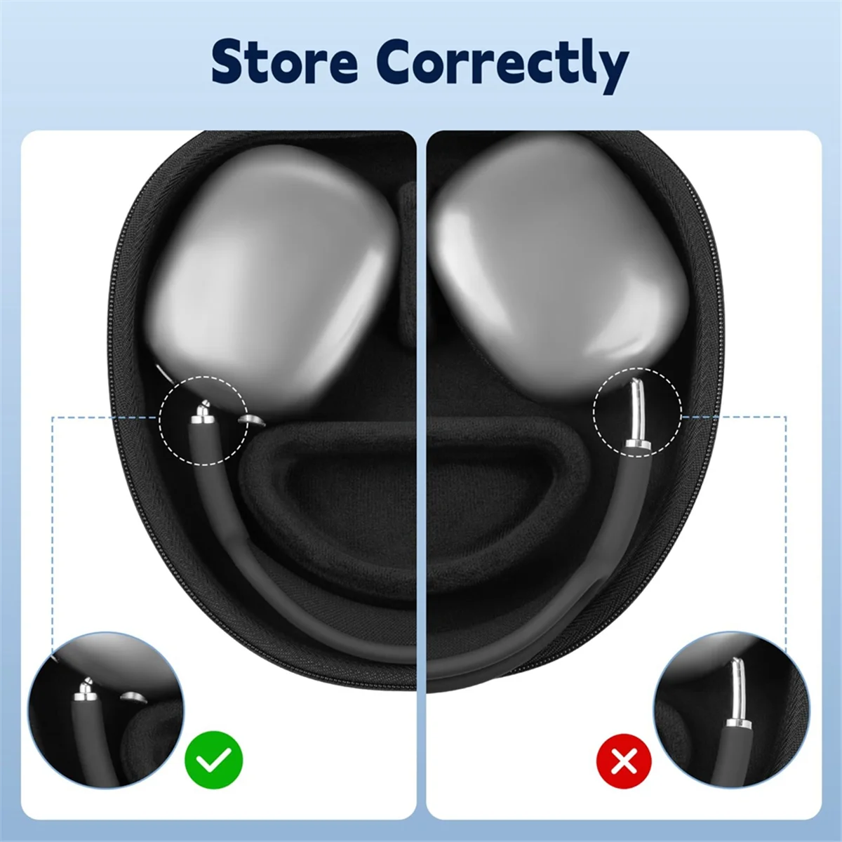 Estojo de viagem portátil n84r para apple airpods max suporta modo de sono, estojo rígido para armazenamento de fone de ouvido