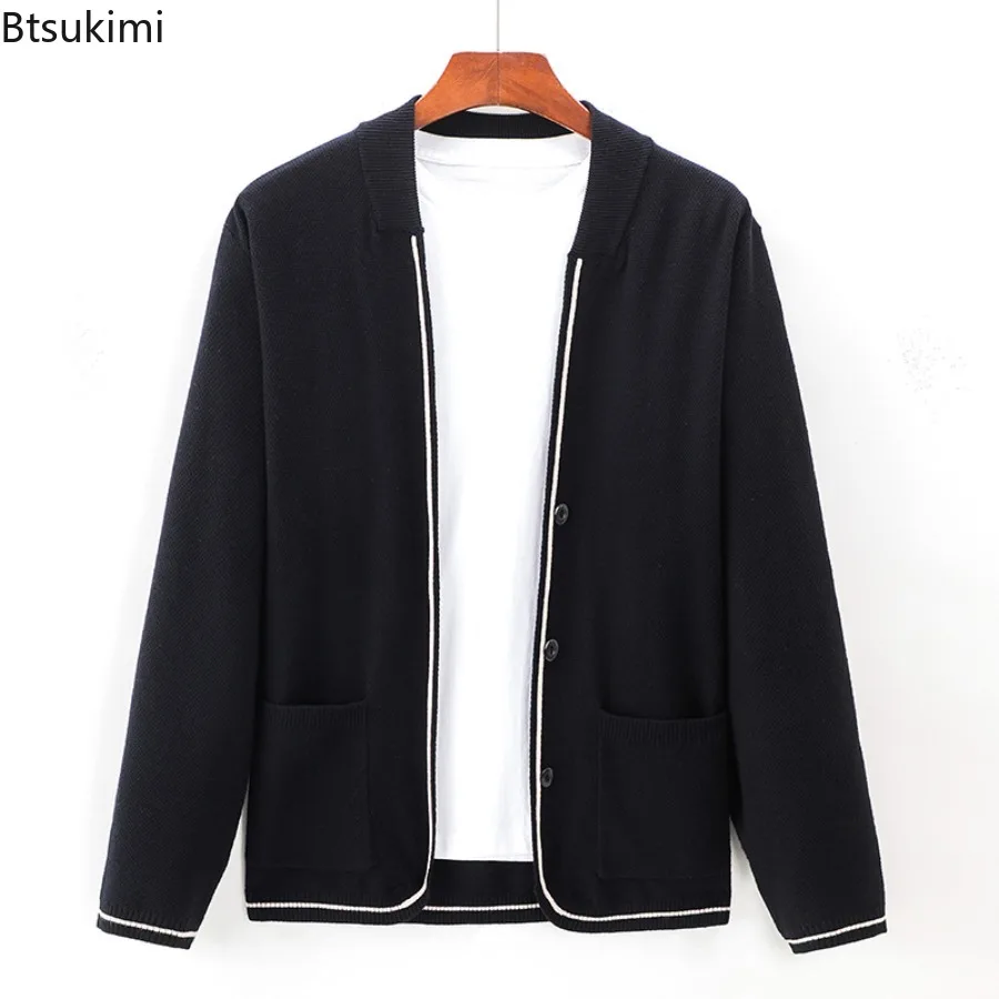 2025 New Autumn Men's Knitted Thin Cardigan Fashionable Casual Striped Jacketcoat Korean Version Slim Fit Knitted Cardigan Tops