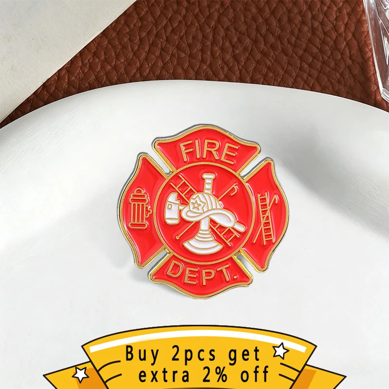 Fire Dept Maltese Cross Enamel Pin, Cute Firefighter Badge, Fashion Accessory for Clothes and Bags, Gift for Firefighter Lovers