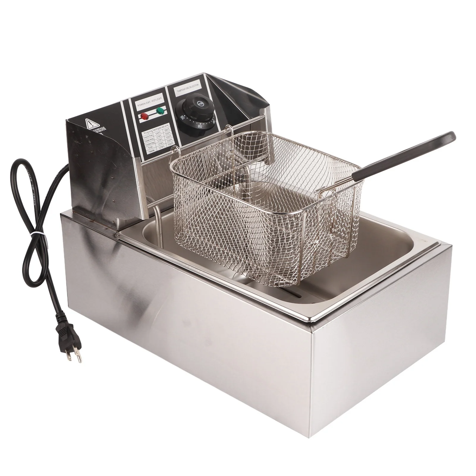 مقلاة كهربائية عميقة احترافية قابلة للتعديل لدرجة الحرارة من الفولاذ المقاوم للصدأ مع سلة غطاء للاستخدام التجاري 6 لتر