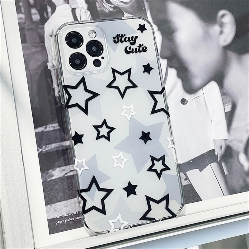 Korean Cute Y2k Star Phone Case For iPhone 15 14 13 12 11 Mini Pro Max X XR XSMax 6S 6 7 8 Plus SE20 Transparent Cover