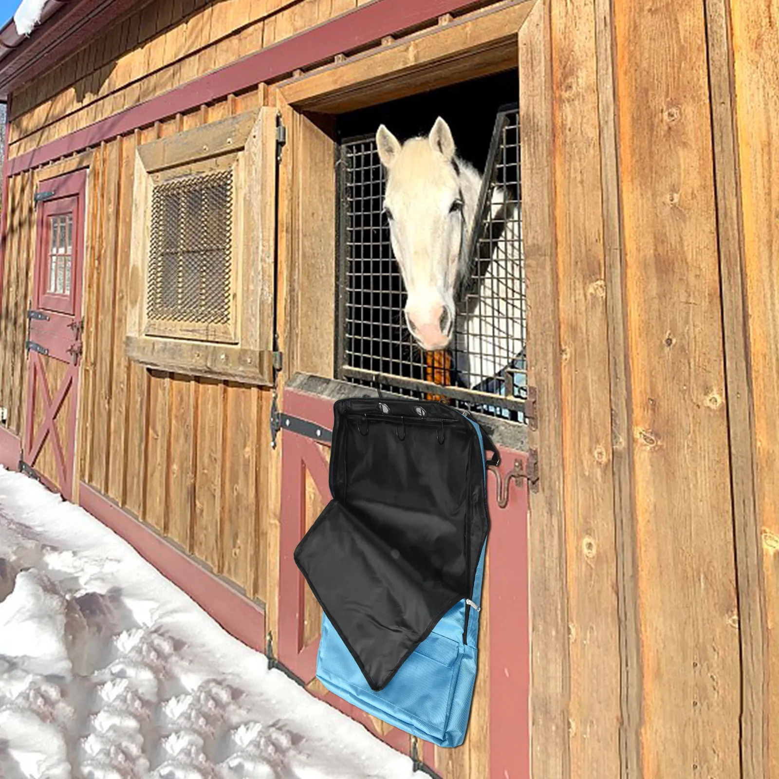 Bridlehalter Bag with Waterproof Material and 3 Hook Rack Designed for Organized Storage of Horse Bridles and Halters