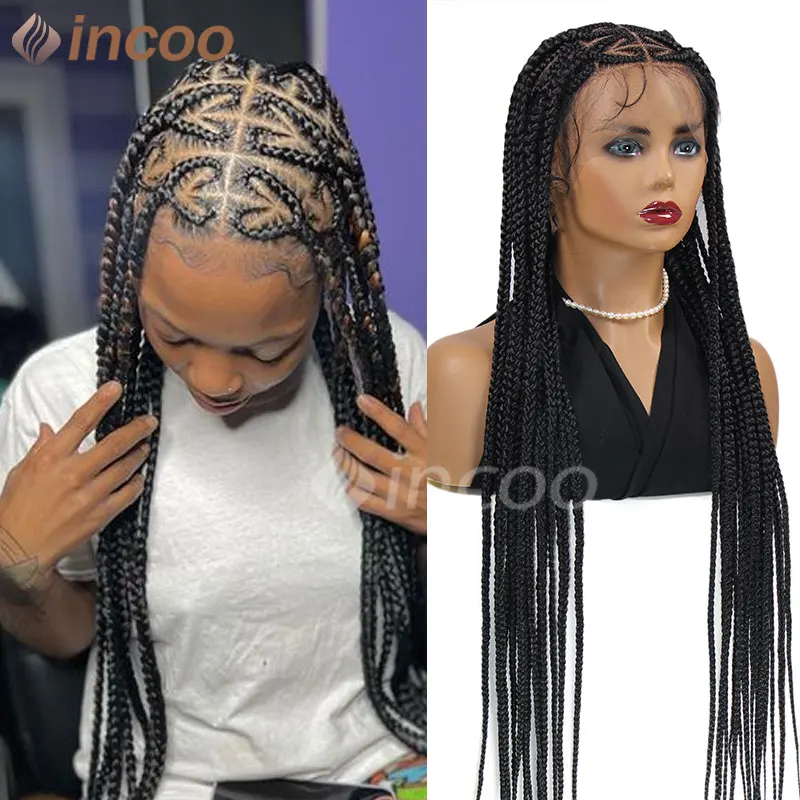 

Synthetic Full Lace Wig Braided Wigs Heart Knotless Jumbo Cornrow Box Braids Wig 36 Inches Braiding Hair Knotless Box Braids Wig