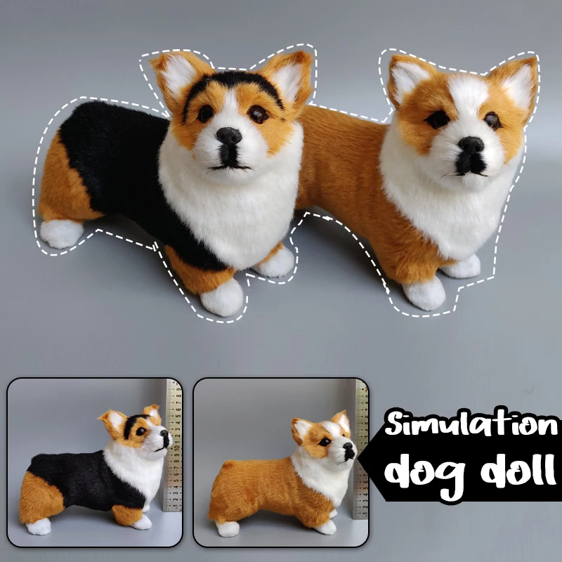 Cute Simulation Short-legged Corgi Dog Doll Animal Model Figurine Home Decor Ornaments Crafts Educational Figurines Toys Gift