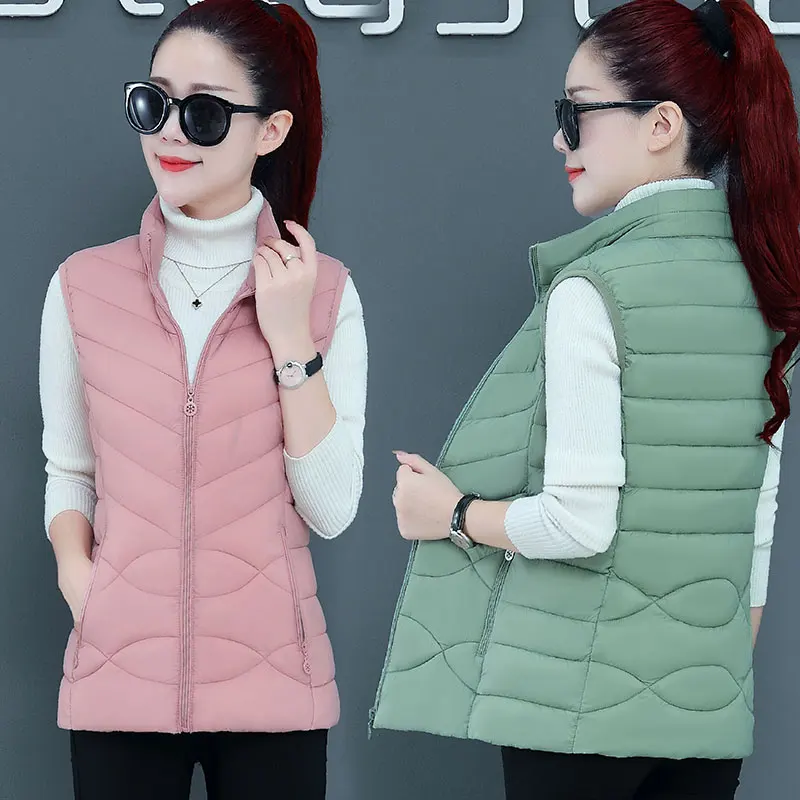 Vest Women Winter Padded Jacket Women Down Cotton Vest Puffer Waistcoat for Female Stand Collar Sleeveless Jacket Coat Vest