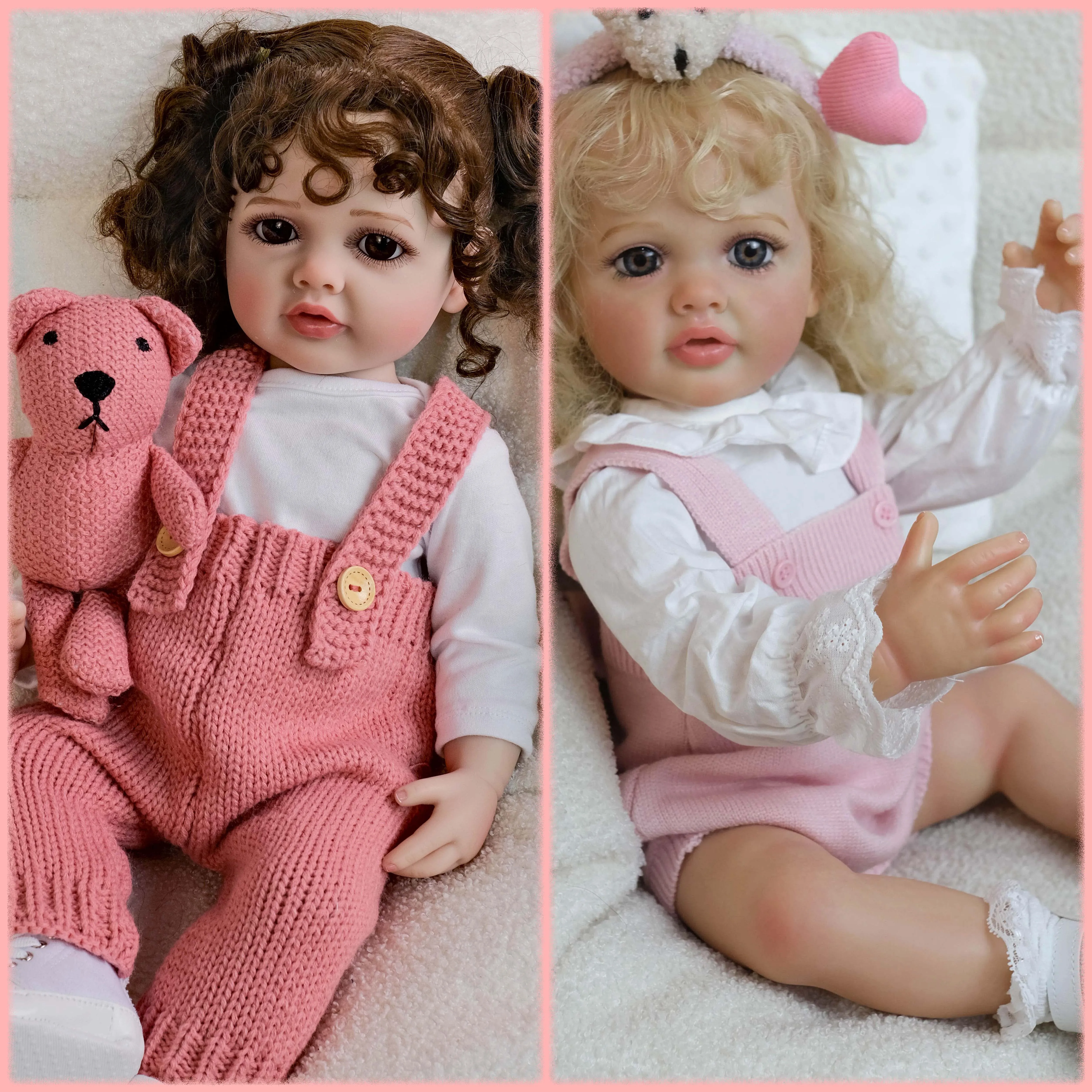 

22Inch Betty Full Soft Vinyl Girl Body Lifelike Toddler Reborn Doll Hand Rooted Curly Hair Christmas Children's Gift