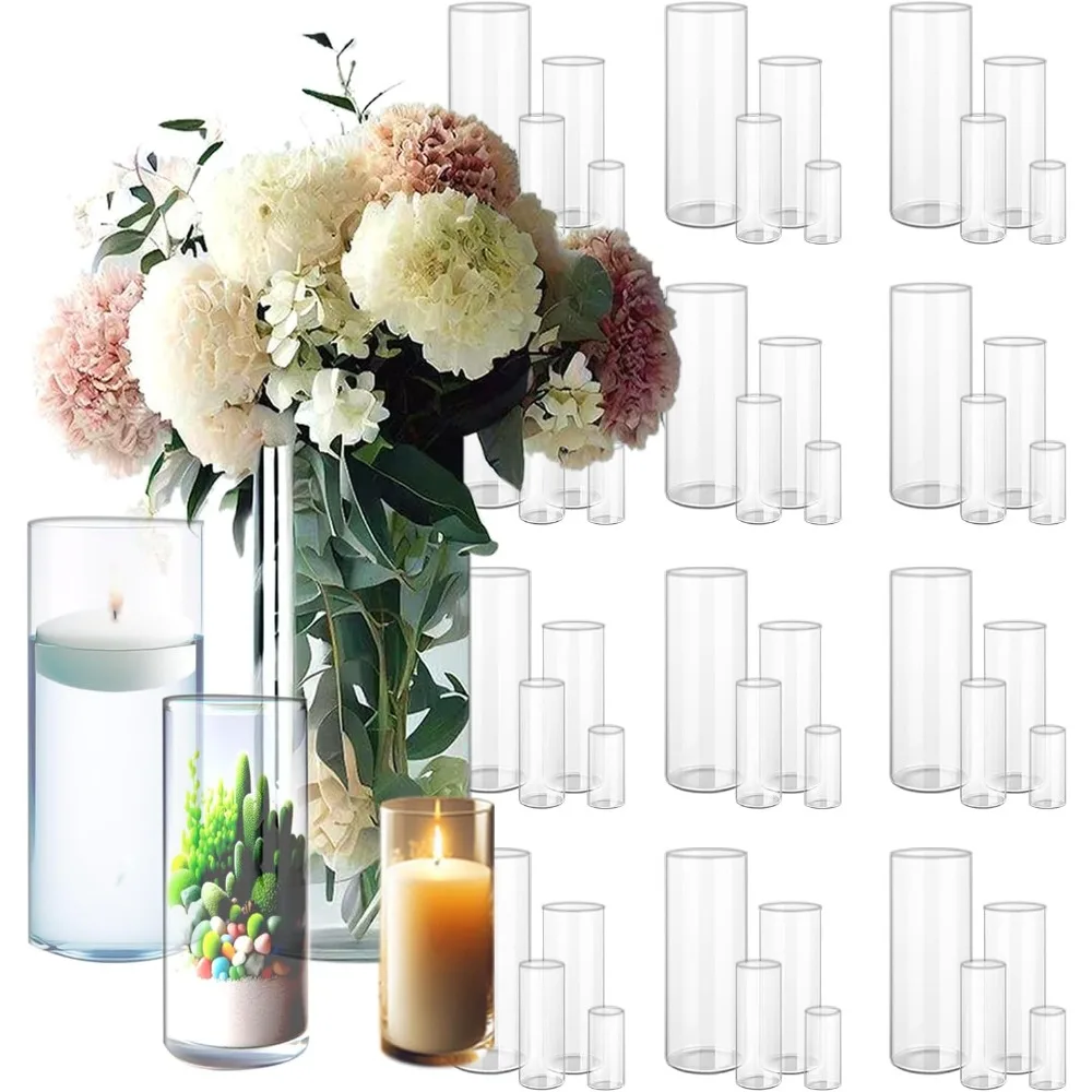 48 Pack Clear Glass Cylinder - Different Sizes Floating Candle Vases Holder 4