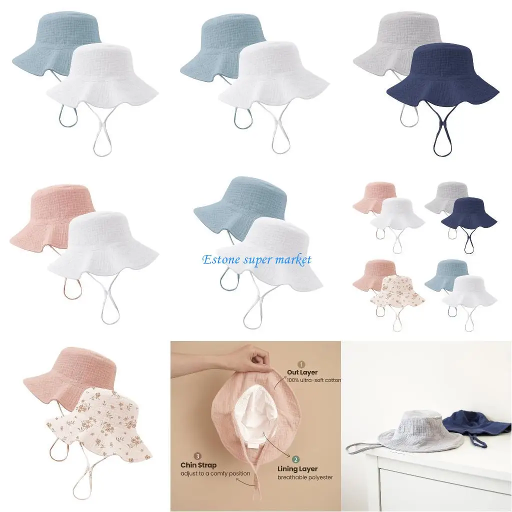 

090b 2pcs Baby Buckte Hats Summer Upf50+ Sunscreen Широко смягченные рыбаки для рыбаков унисекс головной убор для девочек для