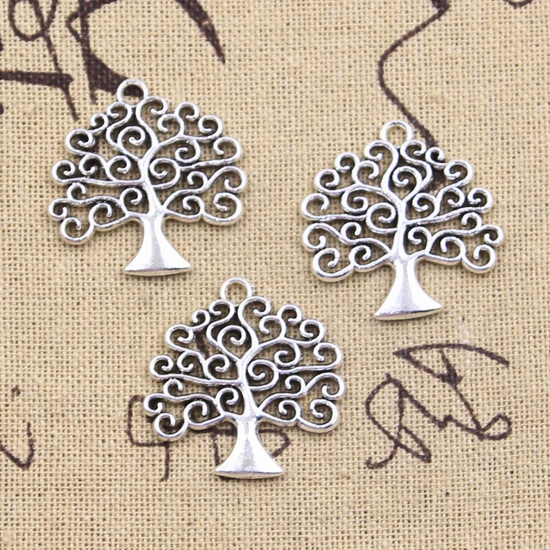 15pcs Charms World Peace Life Tree 26x26mm Antique Bronze Silver Color Pendants DIY Making Findings Handmade Tibetan Jewelry