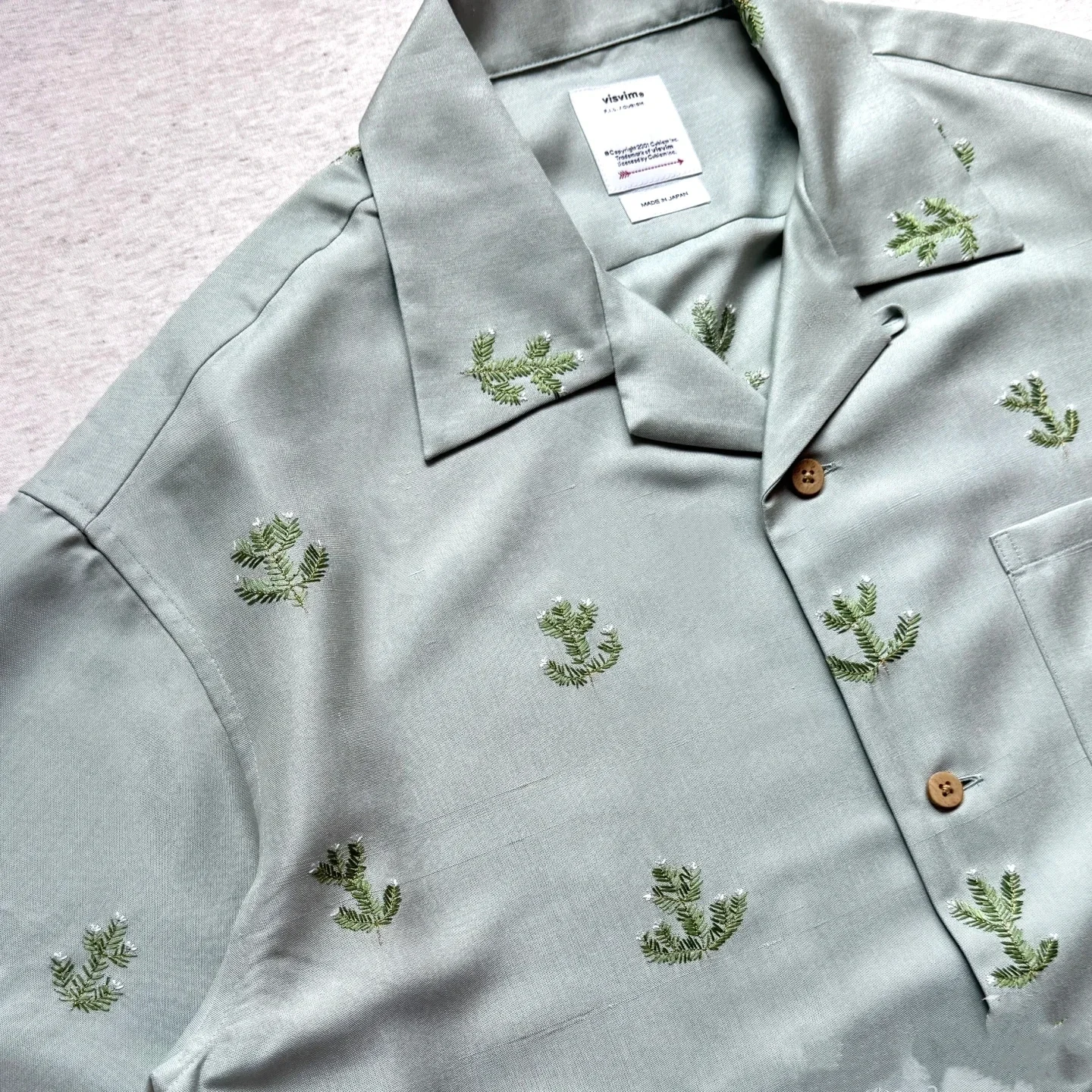 2025 VISVIM 24AW CROSBY SHIRT Camicia a maniche corte ricamata in pino di seta S/S