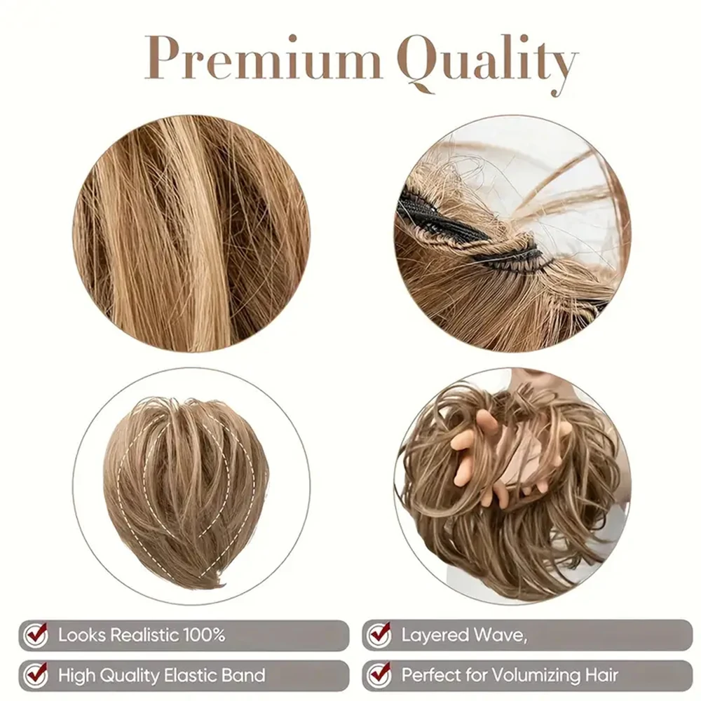 fluffy Messy Donut Synthetic Hair Buns Updo Short Ponytail wigs Hair Extensions With Rubber Band Elegant Women Daily Use Hair