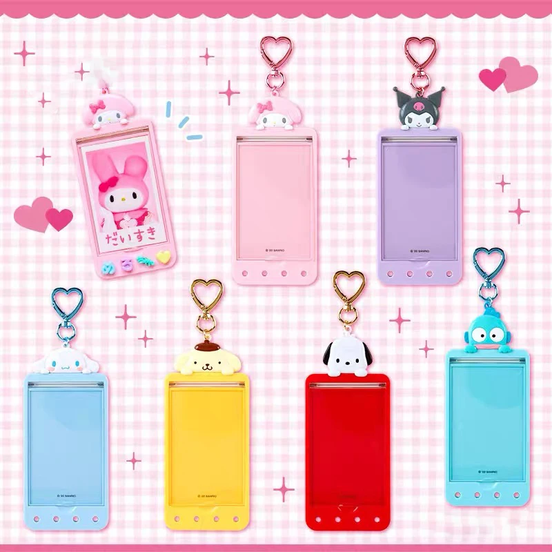 Kawaii Sanrio Cartoon My Melody Kuromi Cinnamoroll Wish Me Mell Text Personalized Keychain Photo Set Charm Charm Bag Hanging