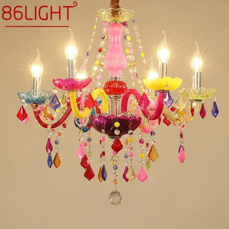 

86LIGHT European Style Crystal Pendent Lamp Pink Girls' Room Candle Lamp Luxurious Living Room Restaurant Bedroom Villa Chandel