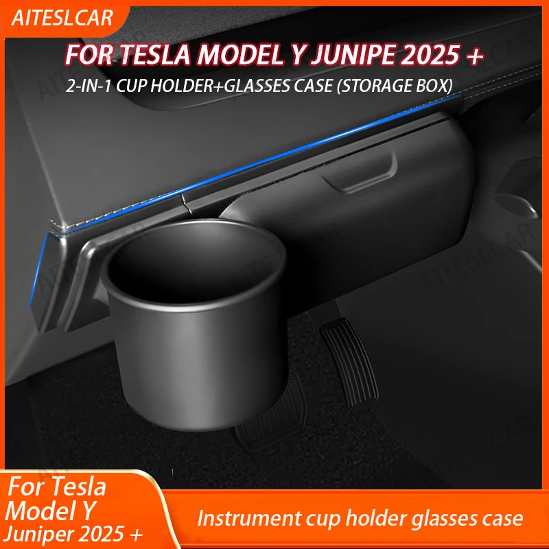 Para Tesla Model Y/YL Juniper 2025: Estojo para Óculos, Caixa de Armazenamento de Óculos de Sol, Suporte para Óculos no Painel e Conjunto de Suporte para Copos para Model YL 2026