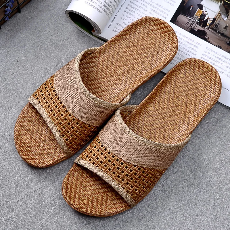 Breathable Straw Mat Shoes Woman Indoor Slippers Anti-slip Lovers Home Linen Slipper Female Male House Floor Slides SH423