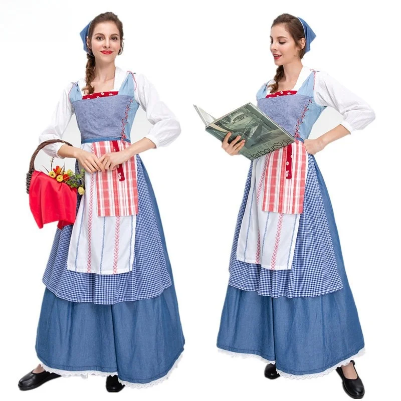 

Adult Halloween Cosplay Costume Traditional Farm Girl Servant Outfit Party Performance Dress Polyester Material Women's Fashion