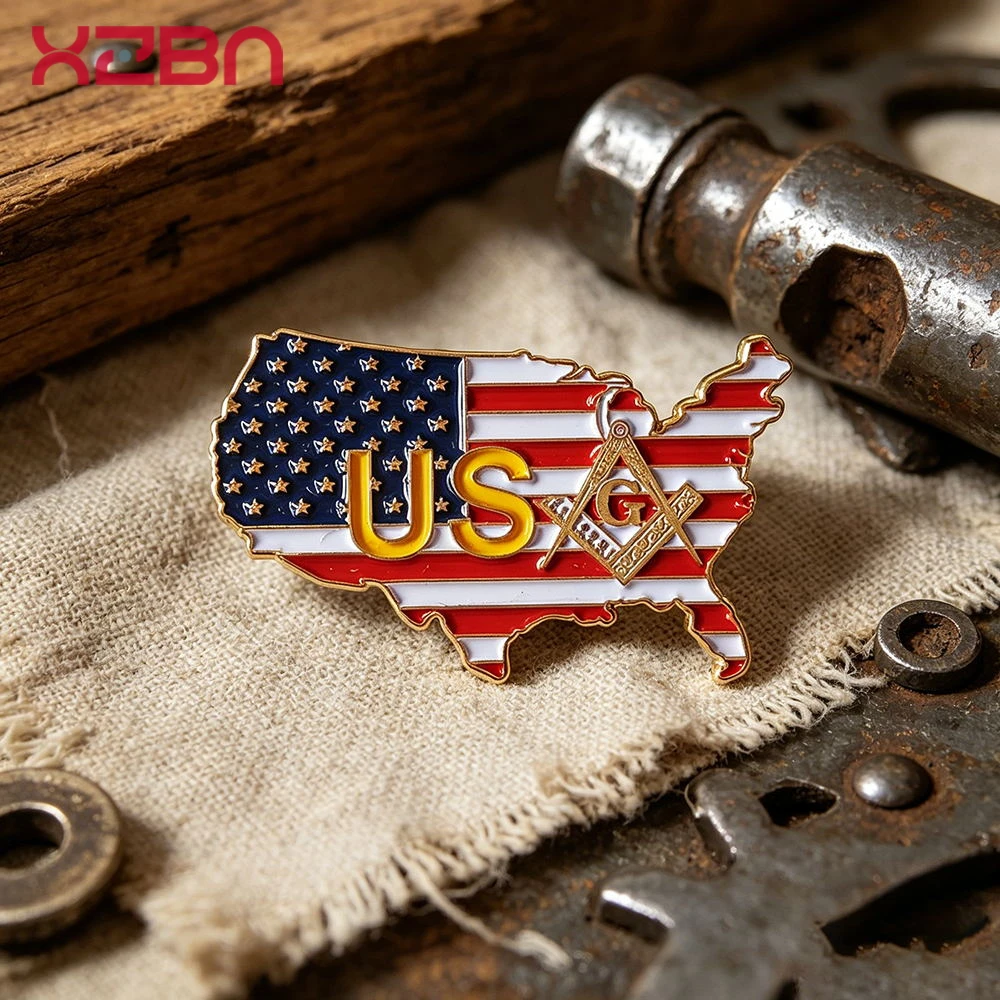 Masonic Lapel Pins Freemason Badge Mason Freemason USA State Flag Map Brooch Copper Gold Plat Exquisite Souvenirs Gifts