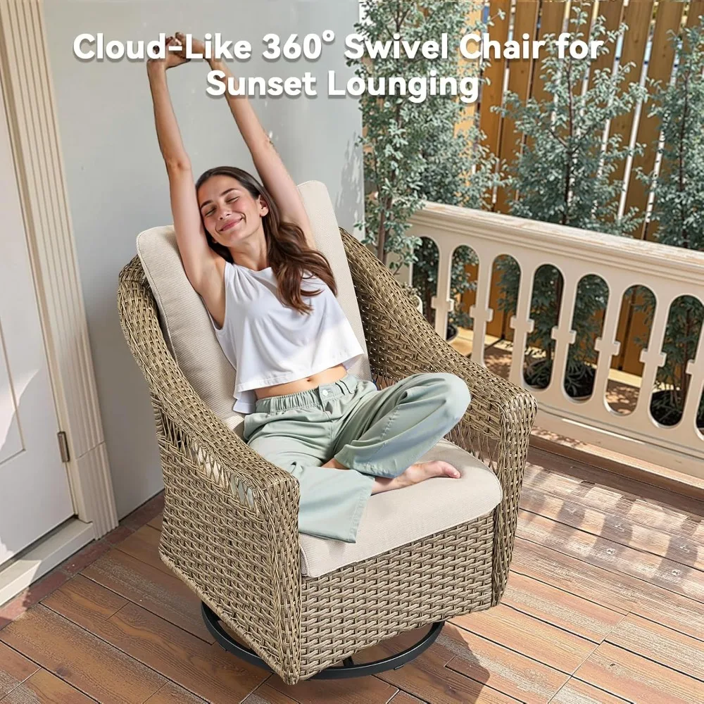 Outdoor Swivel Rocker Patio Chairs with 4" Thick Cushion - 5 Piece Wicker Bistro Set with Side Table, High Back Comfty Outdoor