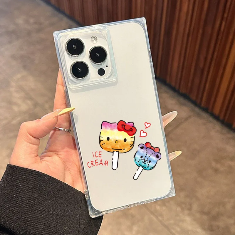 حافظة هاتف هالو كيتي شفافة مربعة ناعمة مضادة للخدش وسائد هوائية زاوية متوافقة مع آيفون 12 13 14 15 16 17 #4