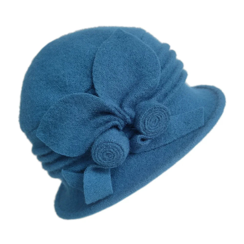 2025 100% wool Hats Middle aged Women Fedora Hat Floral Wool Mom Hats For Winter And Autumn