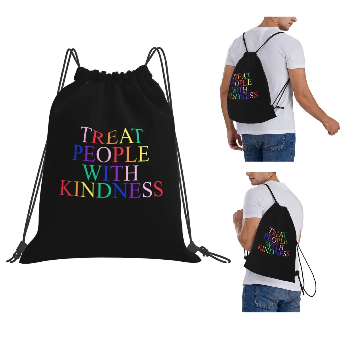 Treat People With Kindness Backpacks Fashion Drawstring Bags Sports Bag Book Bags for Man Woman Students