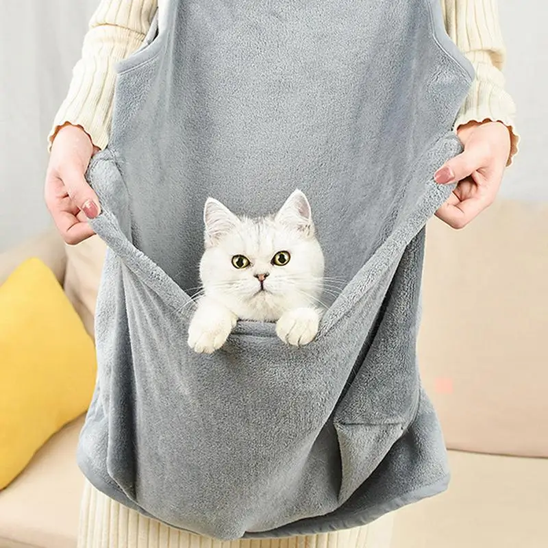 Comfortable Apron For Holding Cats Soft Kitten Bib Kangaroo Pocket Pet Clothes Sleeping Pussy Hugging for Small Dogs and Cats